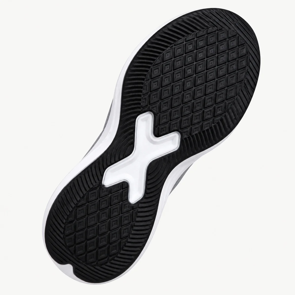Complete gray shoe outsole showing diamond tread and white central insert