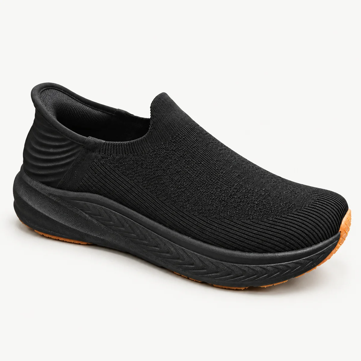 Black Wide-Toe Slip-On Walking Shoes