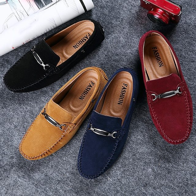 Classic Men's Navy Blue Suede Loafers with Metal Bit Detail