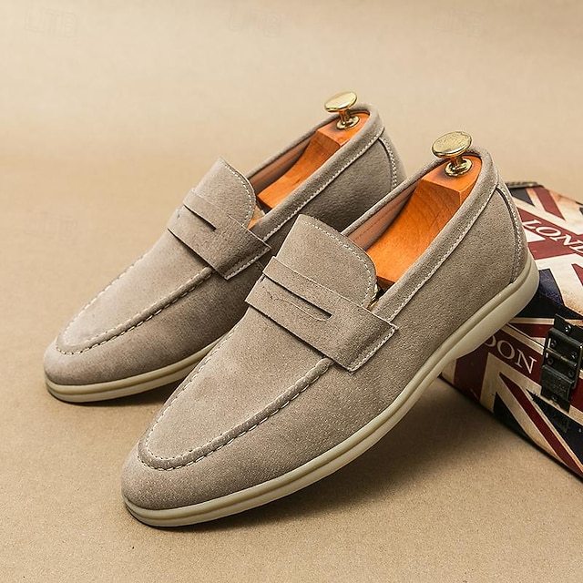 Men's Casual Beige Suede Loafers – Comfortable Slip-On