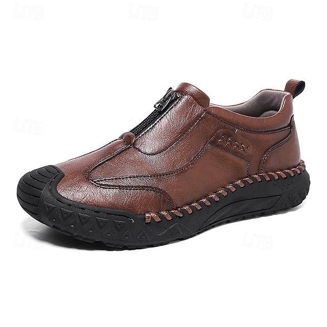 Men's Brown Slip-On Casual Shoes with Non-Slip Sole,-ENJOYHOMETECH