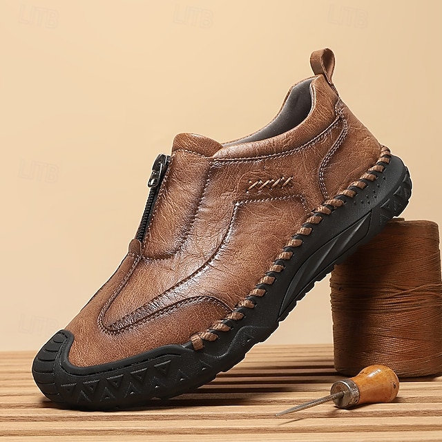 Men's Brown Slip-On Casual Shoes with Non-Slip Sole,-ENJOYHOMETECH