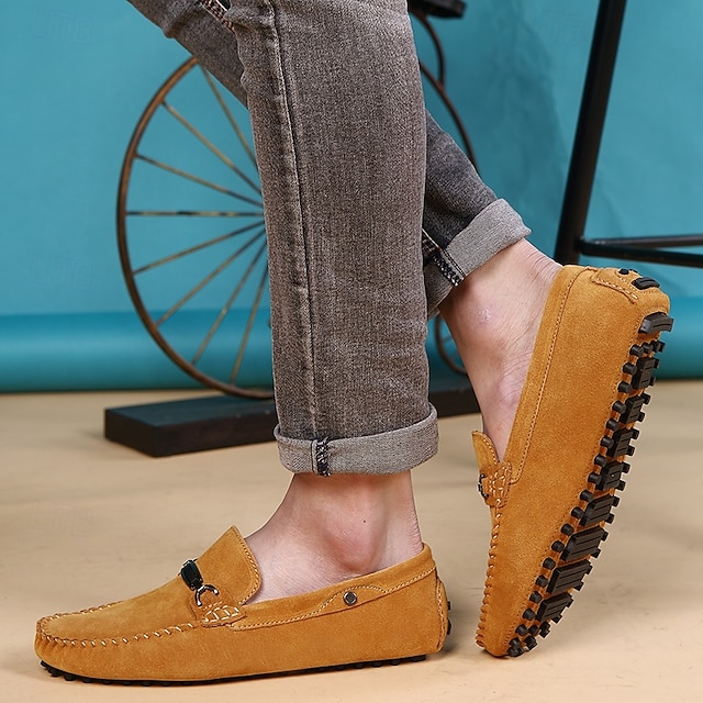 Classic Men's Navy Blue Suede Loafers with Metal Bit Detail