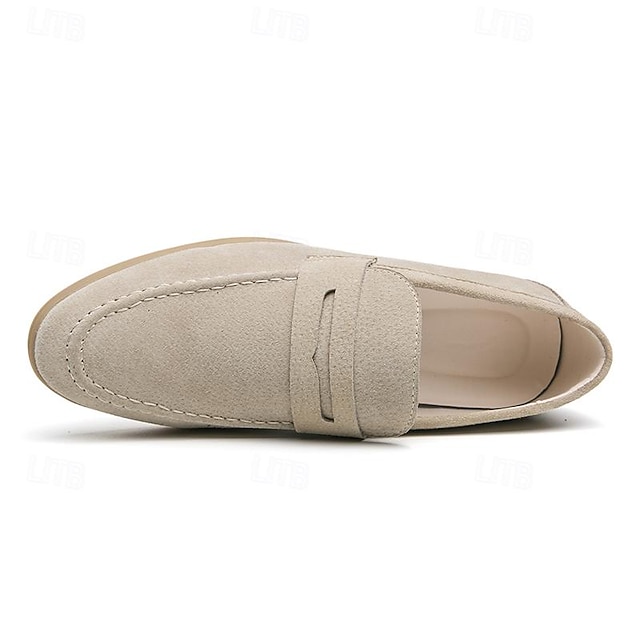 Men's Casual Beige Suede Loafers – Comfortable Slip-On