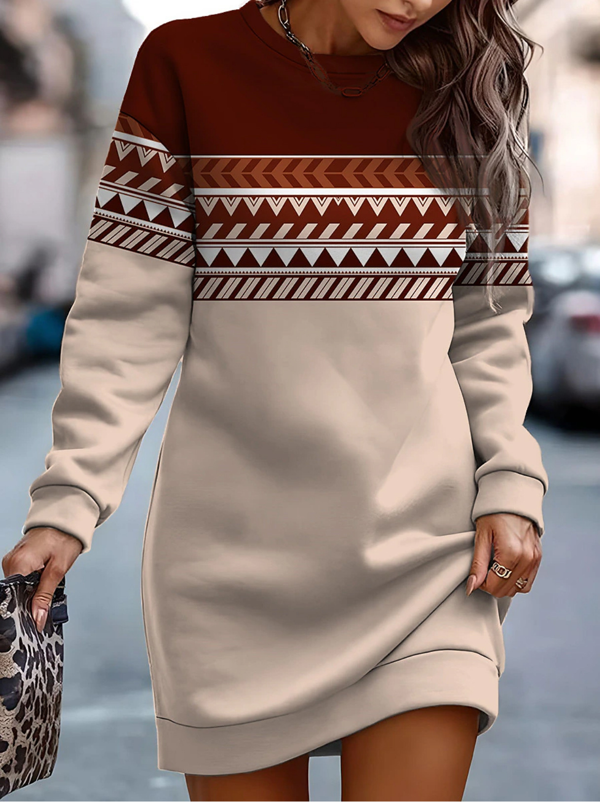 2023 jeseň a zima nové Európa a Spojené štáty ženy guľatý výstrih sveter šaty