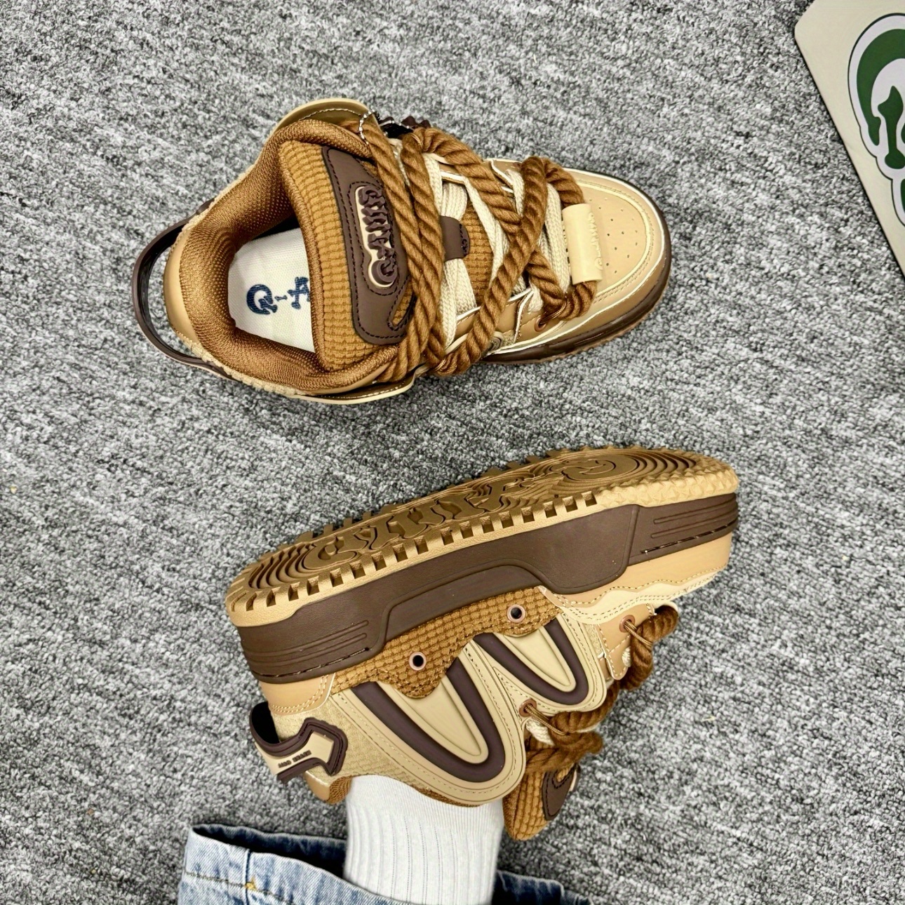 Brown Retro Chunky Sneakers with Waffle Charm & Rope Laces
