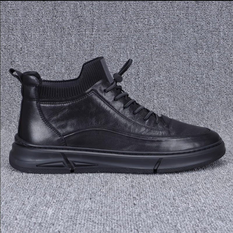 High-top Casual Sneakers with Trendy Sporty Design and Woolen Collar, Men's Winter Cotton Shoes