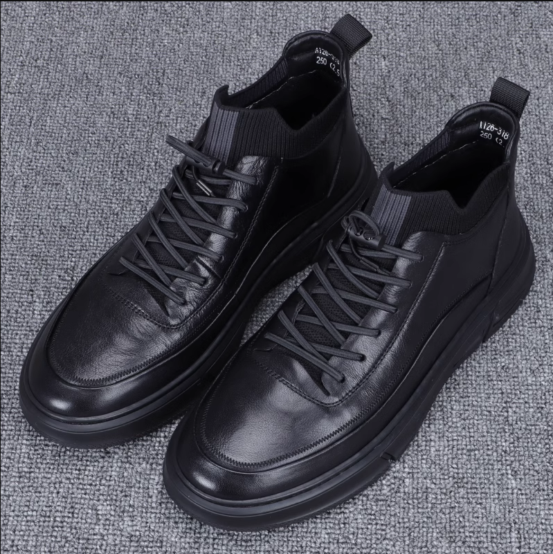 High-top Casual Sneakers with Trendy Sporty Design and Woolen Collar, Men's Winter Cotton Shoes