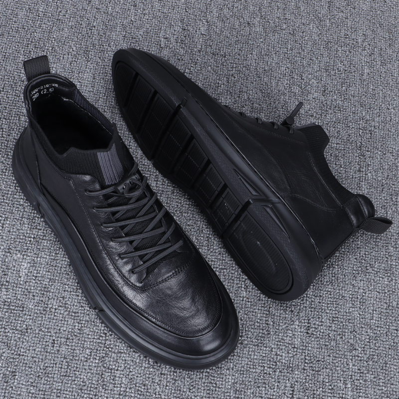 High-top Casual Sneakers with Trendy Sporty Design and Woolen Collar, Men's Winter Cotton Shoes