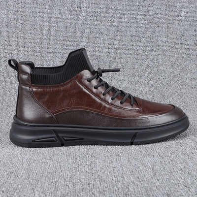High-top Casual Sneakers with Trendy Sporty Design and Woolen Collar, Men's Winter Cotton Shoes