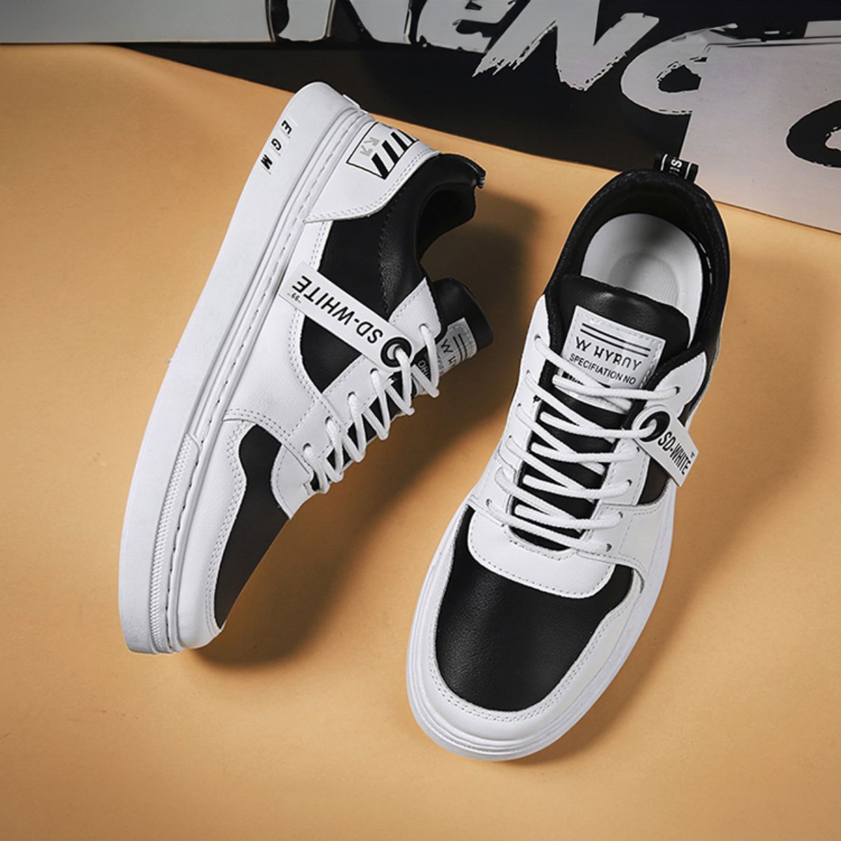 Versatile and Trendy Flat Sneakers - Casual White Shoes-black