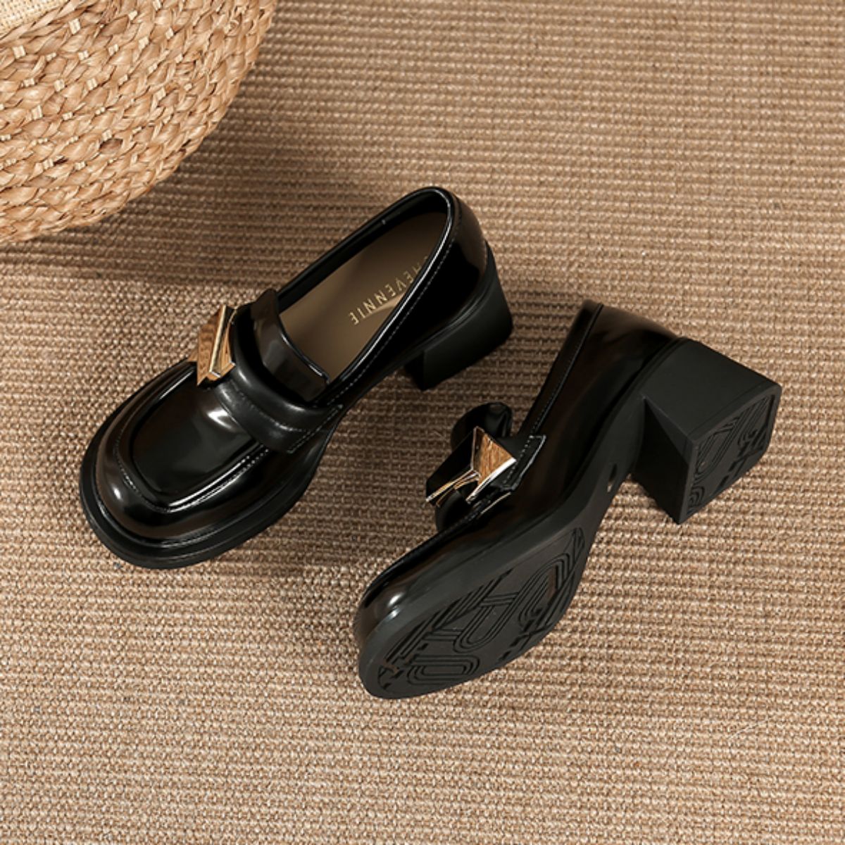 Vintage British Style Black Mary Jane Loafers with High Chunky Heels - Classic and Stylish