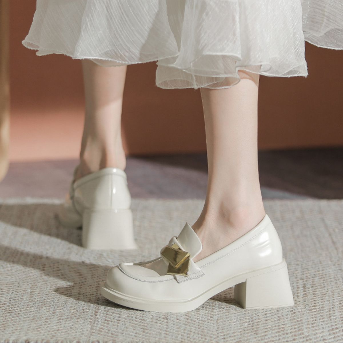 Vintage British Style White Mary Jane Loafers - Classic and Timeless