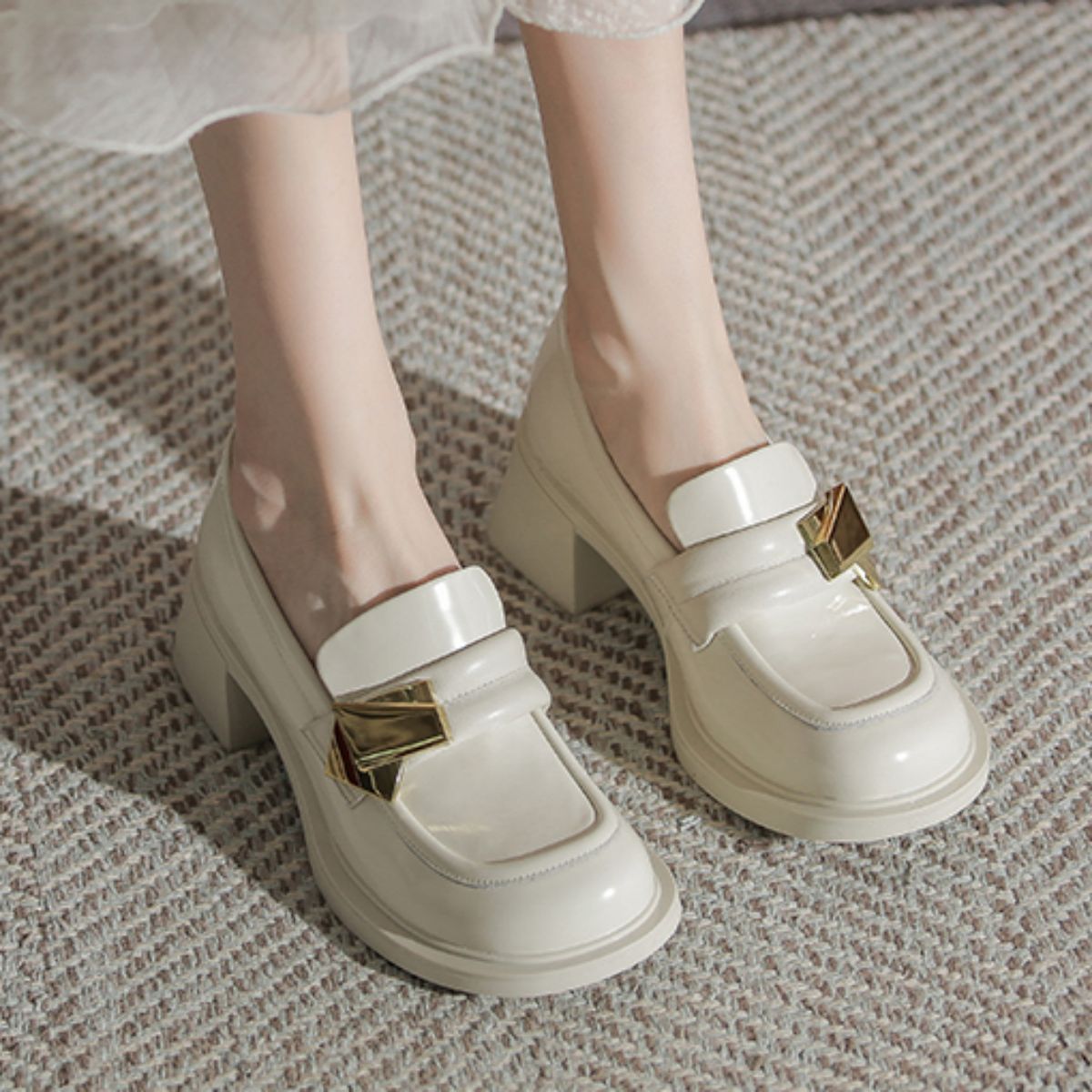 Vintage British Style White Mary Jane Loafers - Classic and Timeless