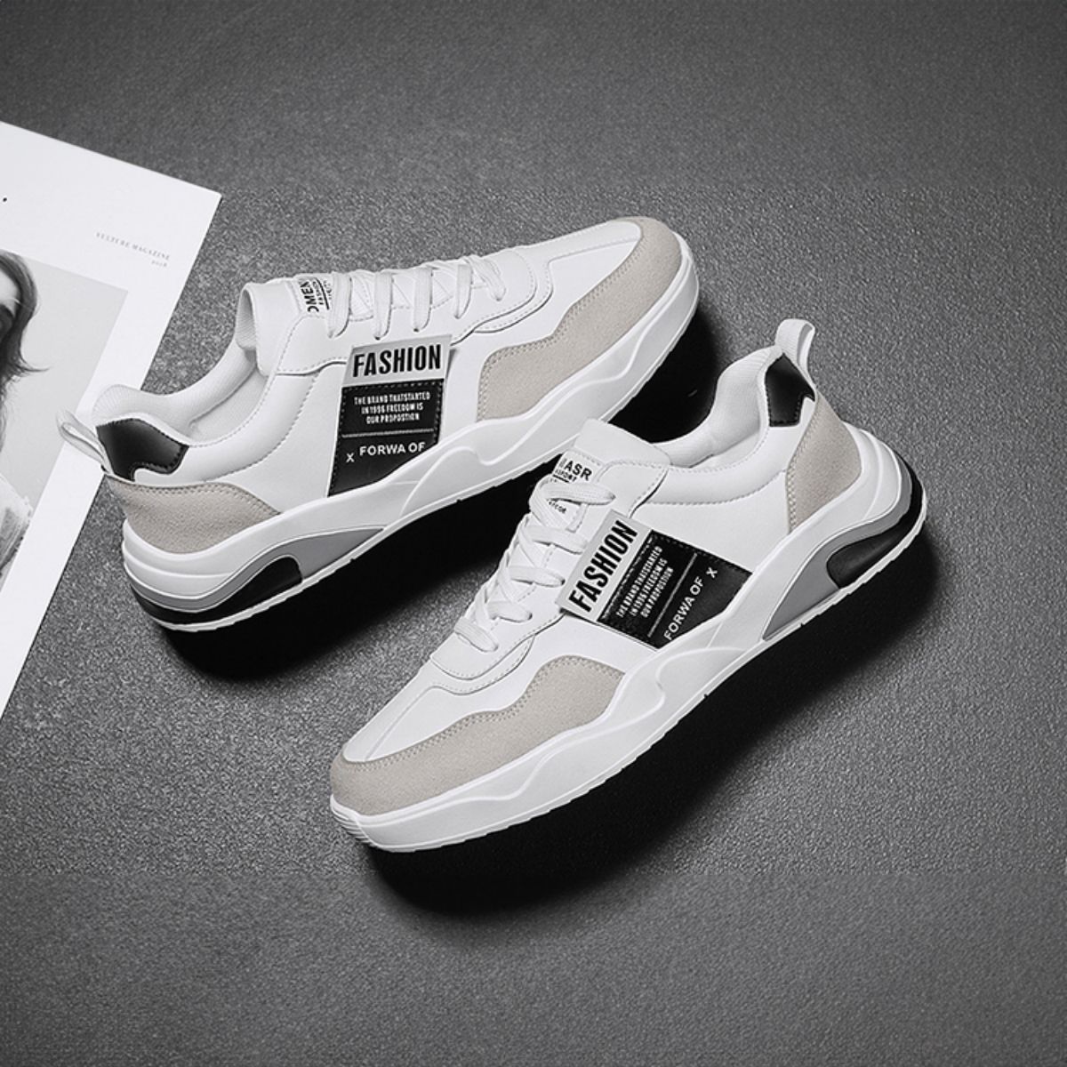Versatile and Trendy White Sneakers - Casual Sporty Skate Shoes-black