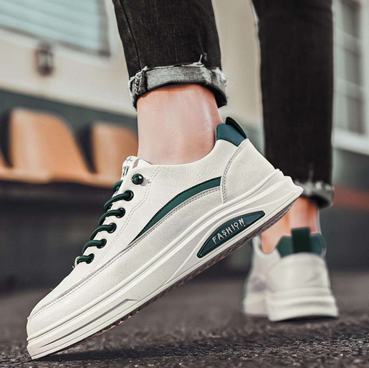 Leisure Sports Men's Flat Casual Sneakers-Beige
