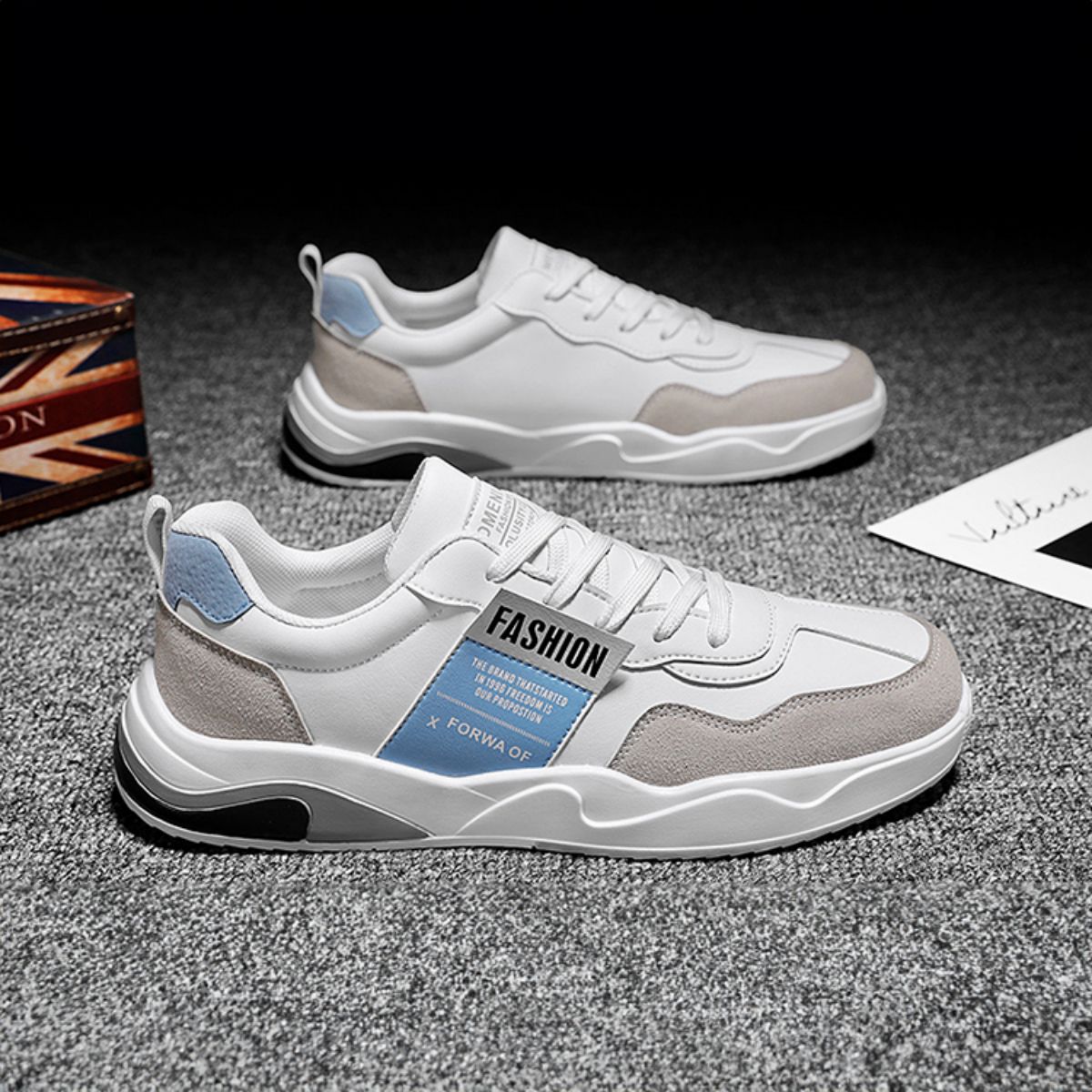 Versatile and Trendy White Sneakers - Casual Sporty Skate Shoes-blue