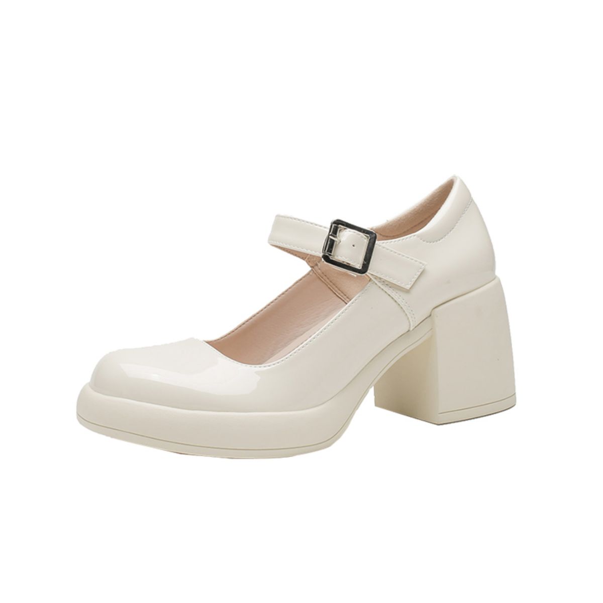 Genuine Leather Mary Jane High Heel Shoes-white