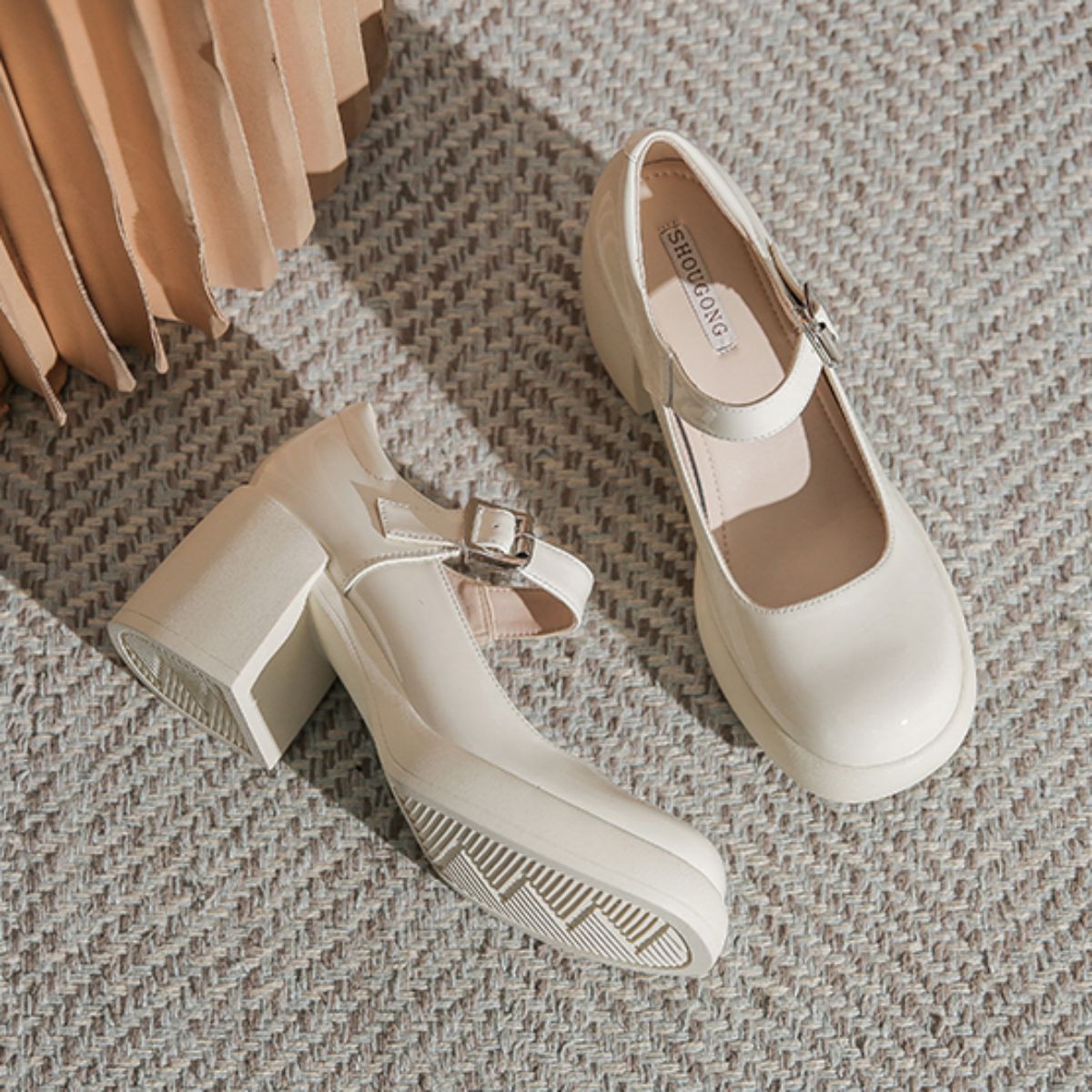 Genuine Leather Mary Jane High Heel Shoes-white