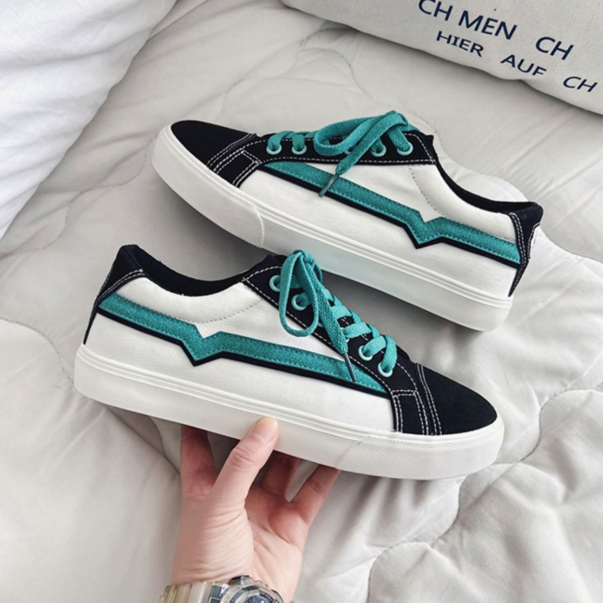 Canvas Skate Shoes for Men - Versatile Casual White Sneakers-green