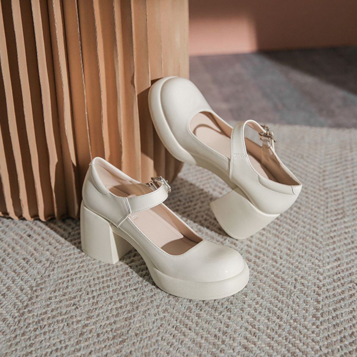 Genuine Leather Mary Jane High Heel Shoes-white