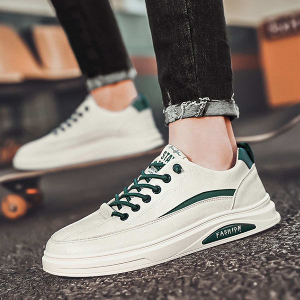 Leisure Sports Men's Flat Casual Sneakers-Beige