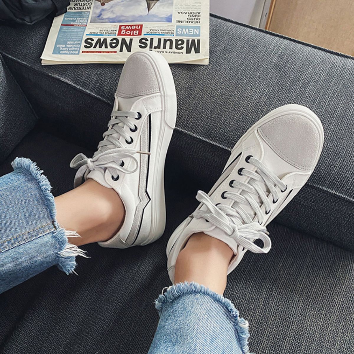 Canvas Skate Shoes for Men - Versatile Casual White Sneakers-white