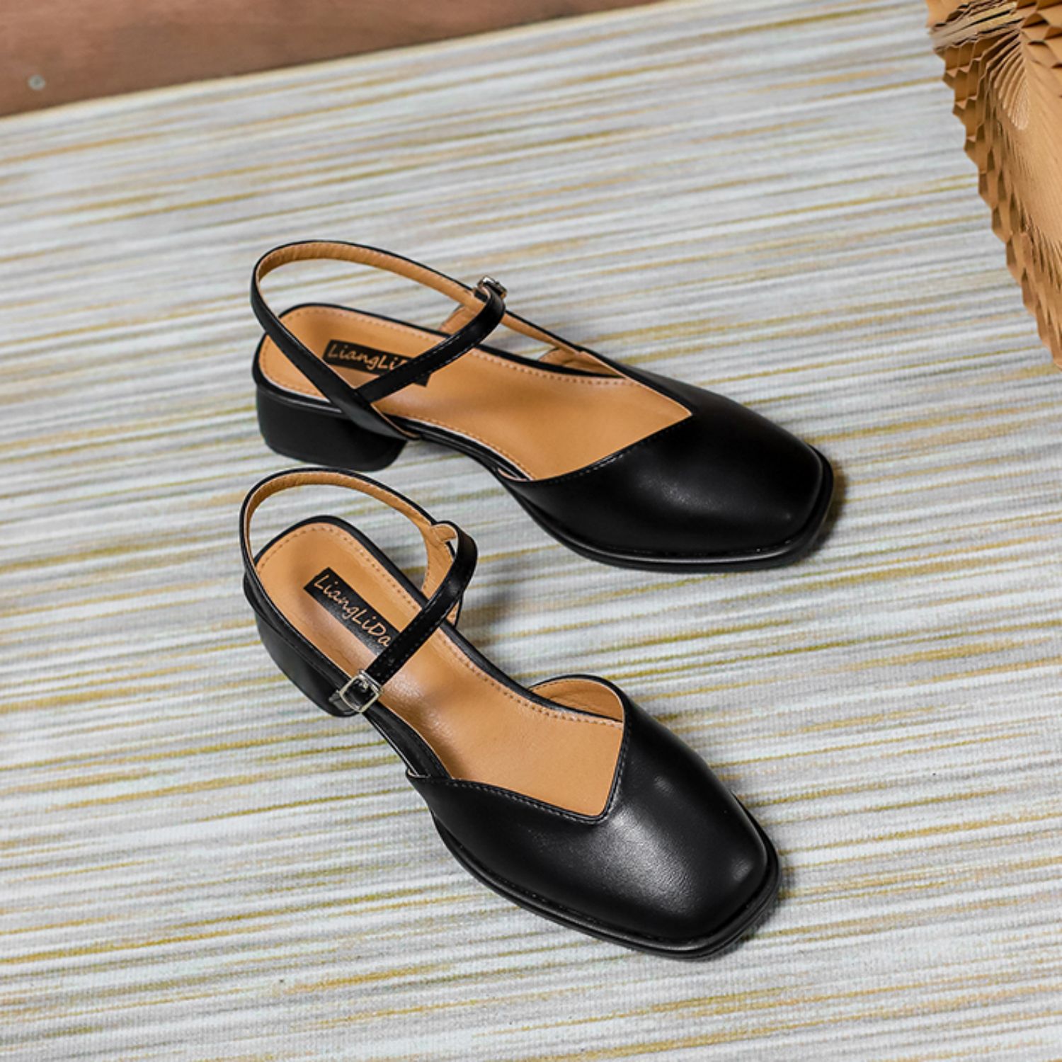 Roman Style Sandals with Square Toe, Thick Heel, and Buckle Strap