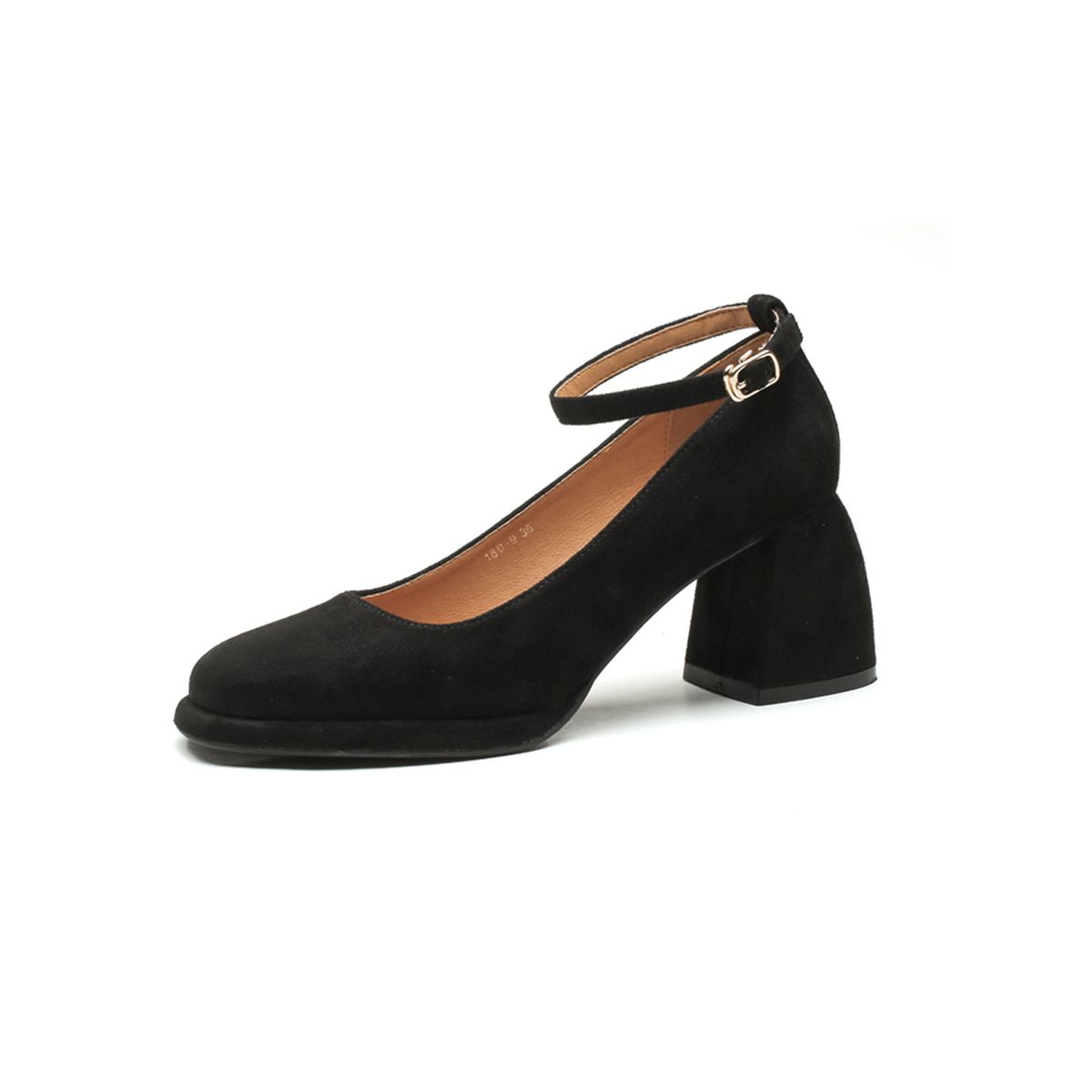 Mary Jane Velvet French Style Chunky Heel Shoes - Versatile Square Toe Low-cut Women's Shoes-black