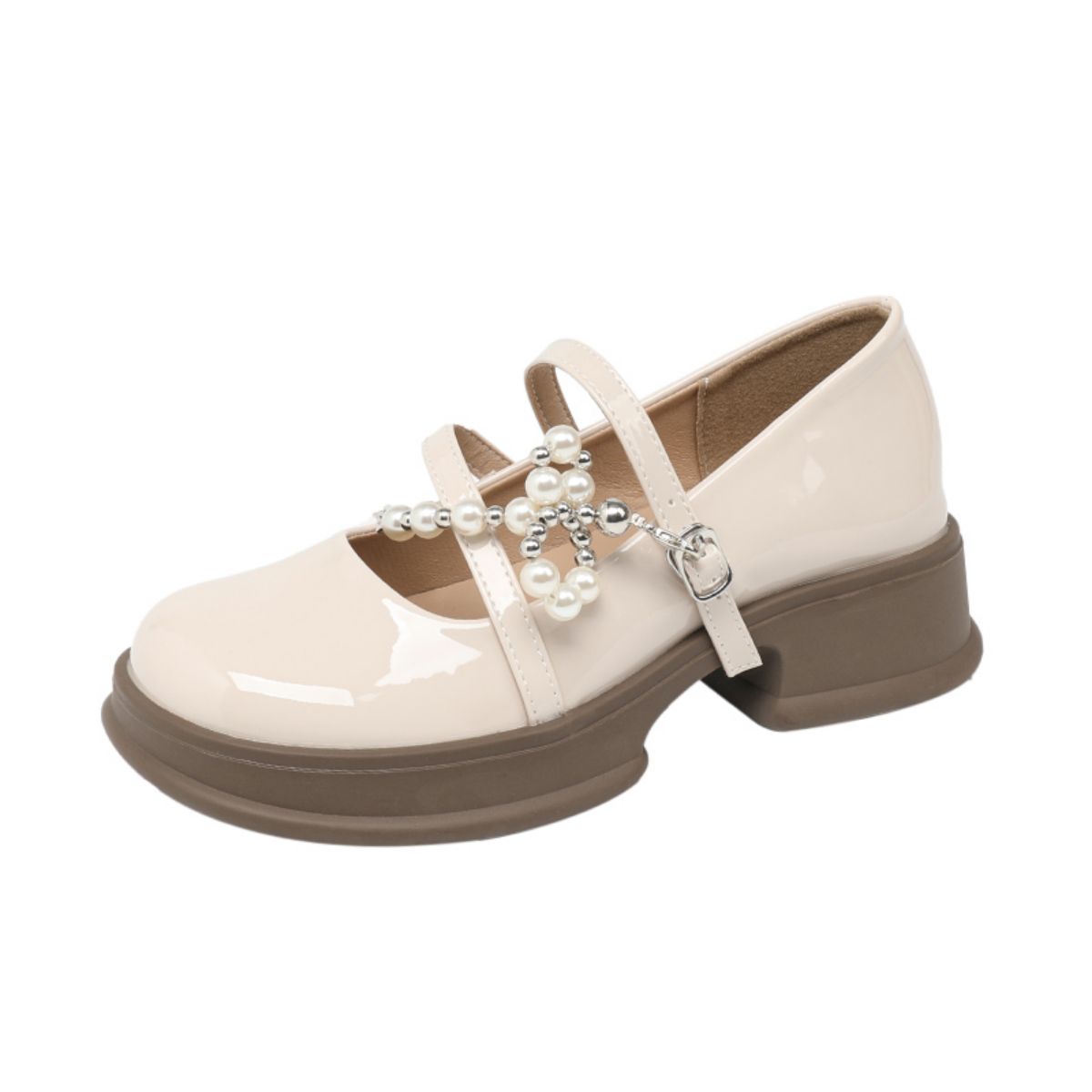 Genuine Leather Pearl Thick Sole Mary Jane Shoes - Height Increasing Small Leather Shoes