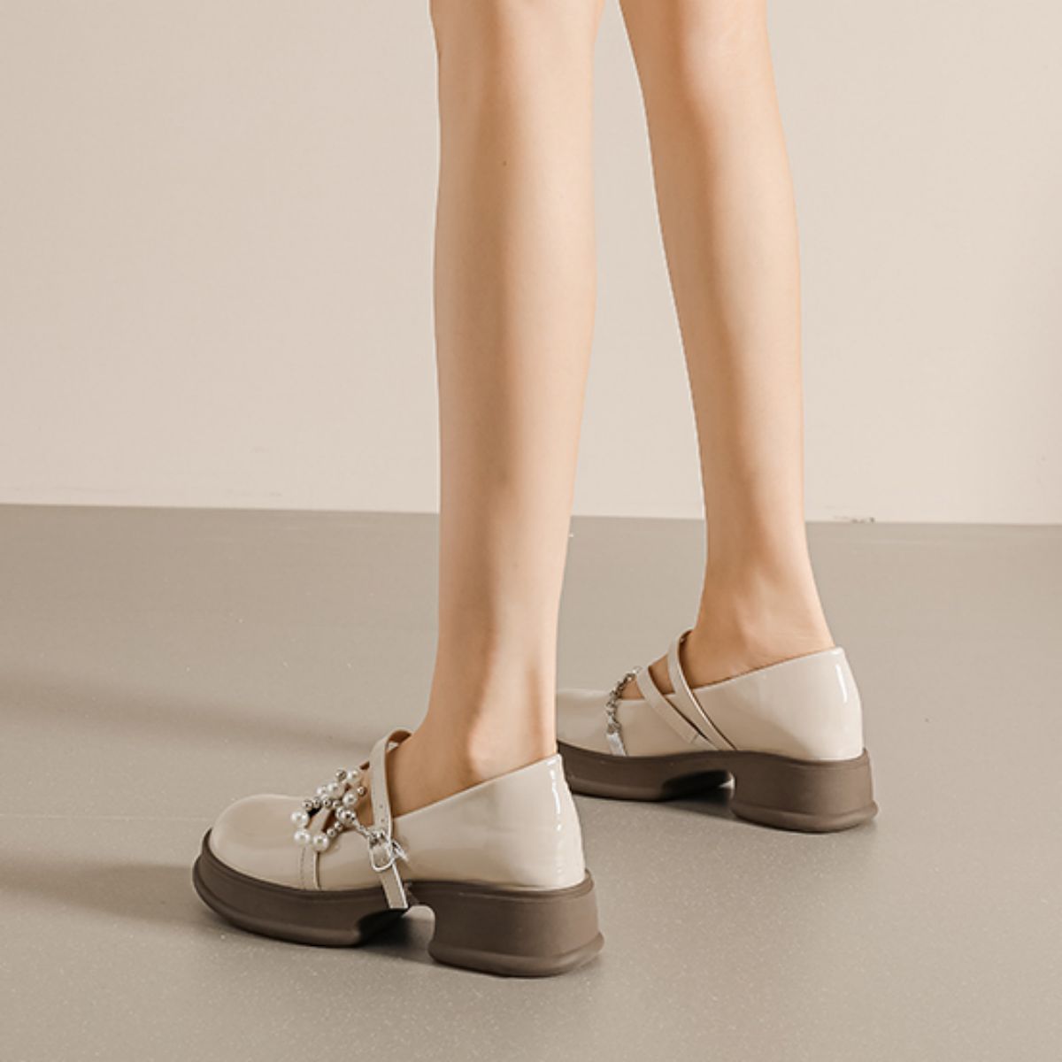 Genuine Leather Pearl Thick Sole Mary Jane Shoes - Height Increasing Small Leather Shoes