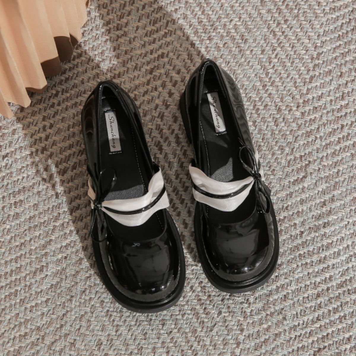 Genuine Leather Bow French Vintage Small Leather Shoes