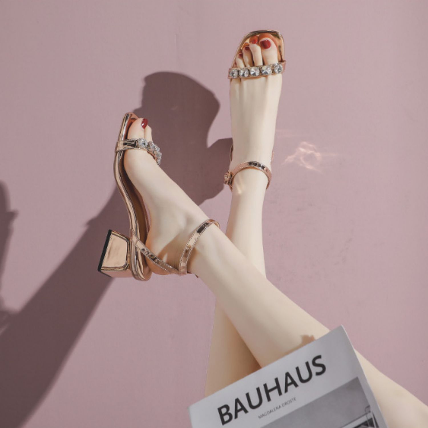 Mid Heel and Chunky Heel Rhinestone Sandals - Versatile and Chic