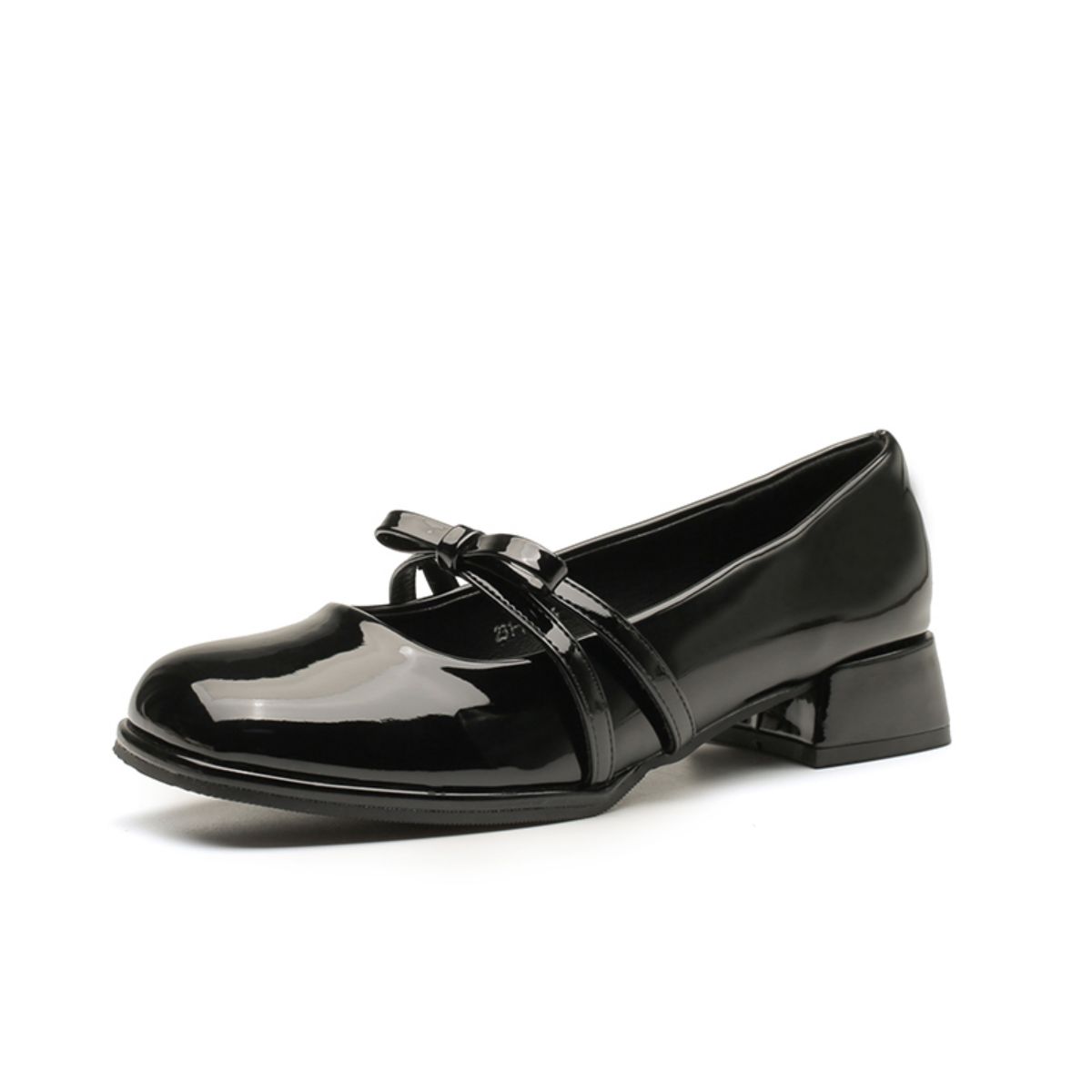 Genuine Leather French Bow Chunky Mid-Heel Small Leather Shoes