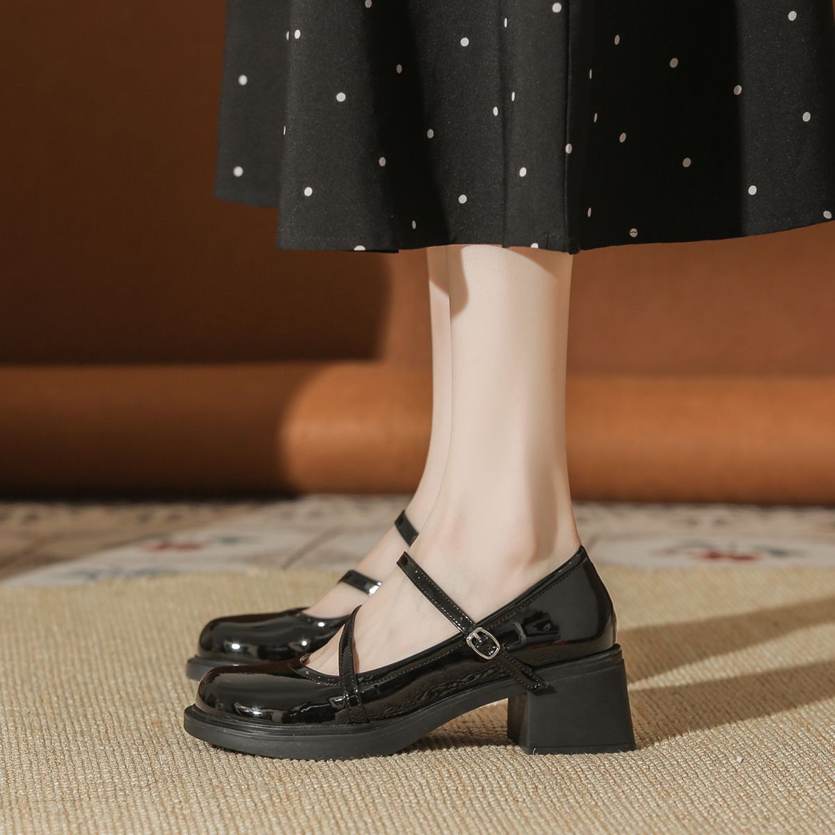 Genuine Leather Small Leather Shoes Mary Jane Shoes-black