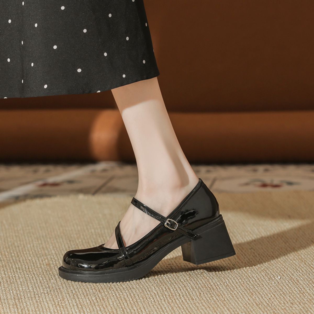 Genuine Leather Small Leather Shoes Mary Jane Shoes-black