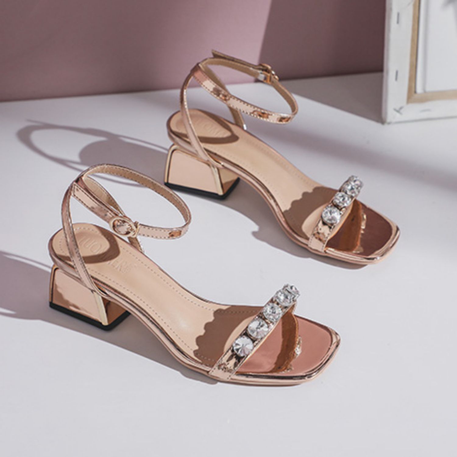 Mid Heel and Chunky Heel Rhinestone Sandals - Versatile and Chic