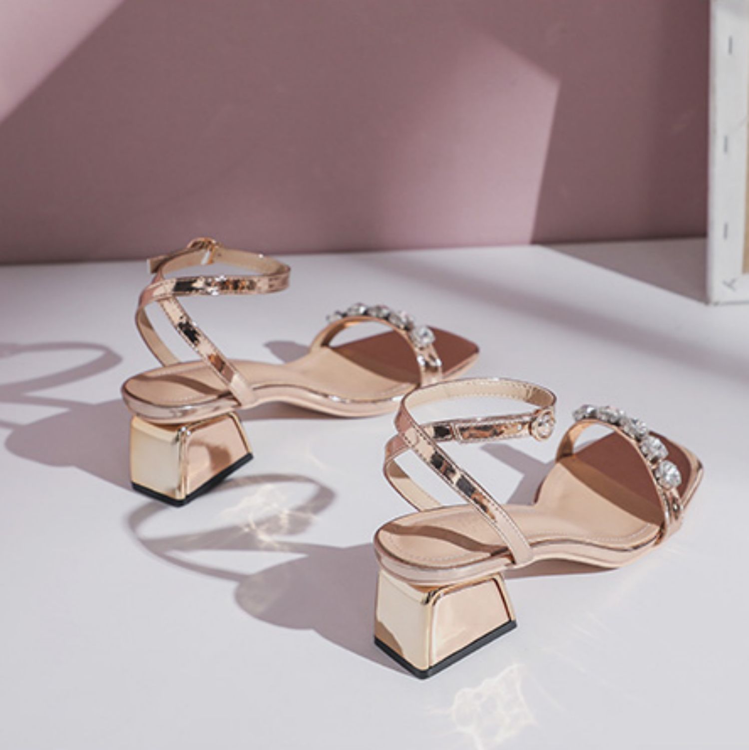 Mid Heel and Chunky Heel Rhinestone Sandals - Versatile and Chic