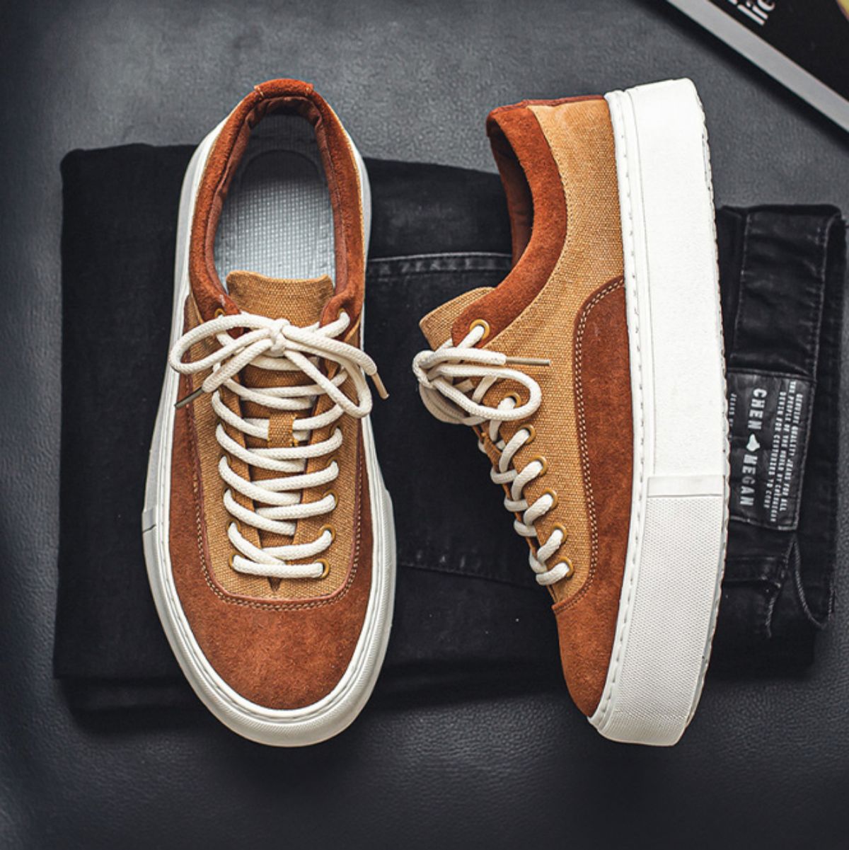 Retro trendy low cut canvas shoes, thick soled casual board shoes