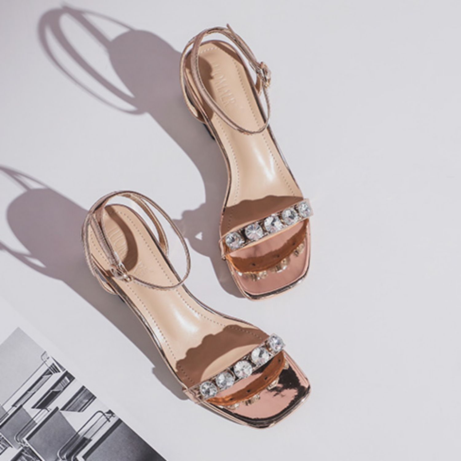 Mid Heel and Chunky Heel Rhinestone Sandals - Versatile and Chic