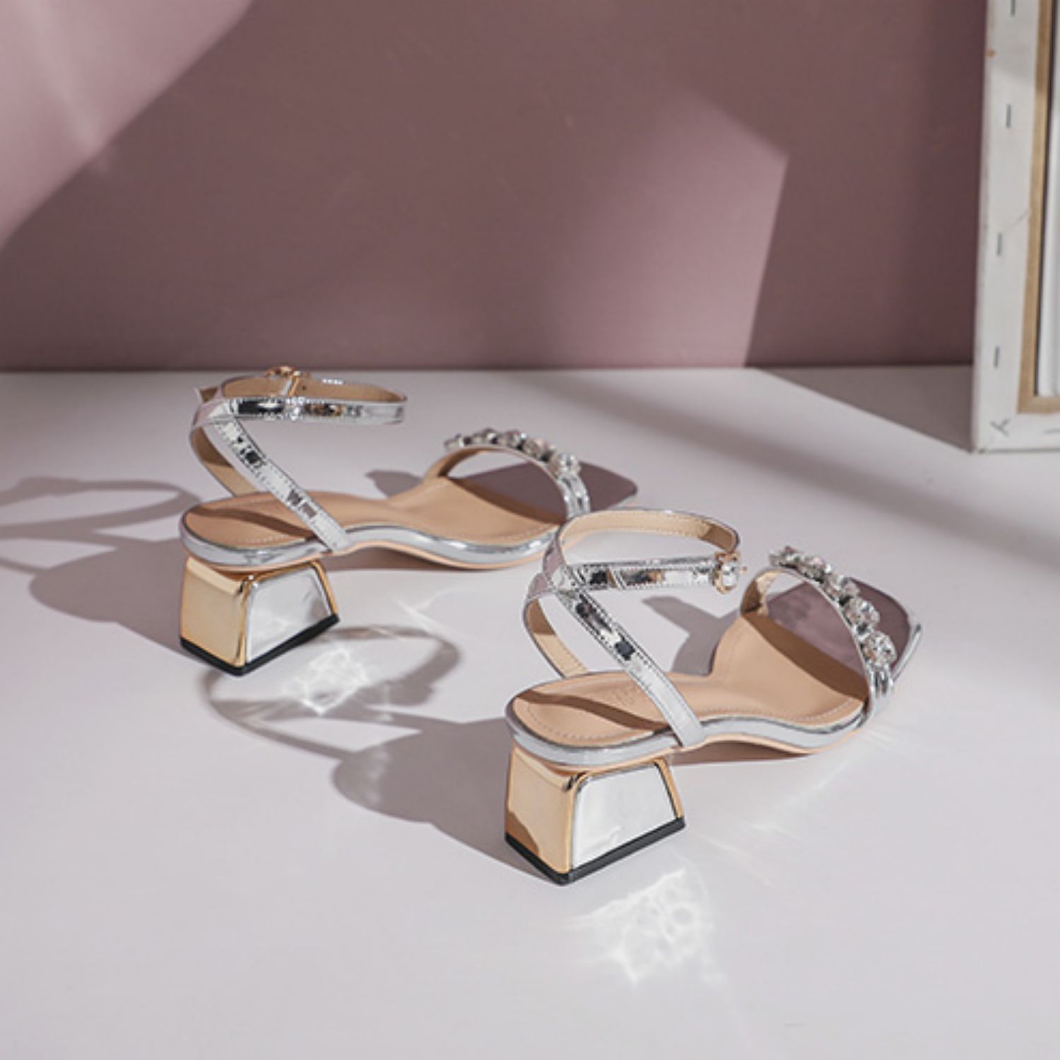 Mid Heel and Chunky Heel Rhinestone Sandals - Versatile and Chic