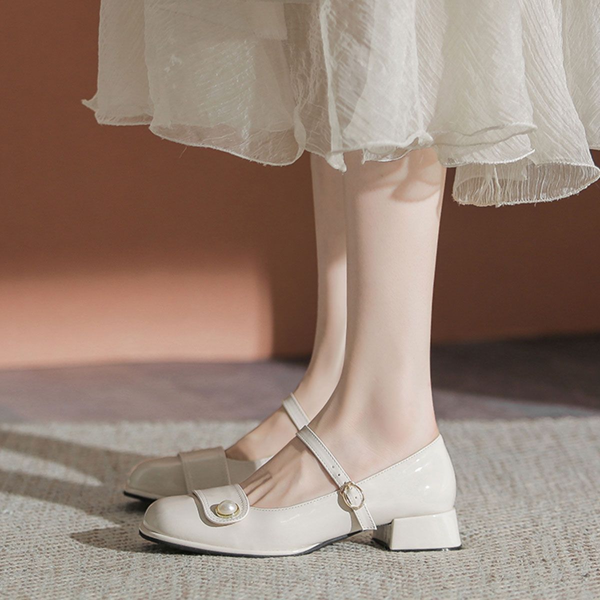 Genuine Leather Chunky Heeled Fairy-style Versatile Small Leather Shoes for Women