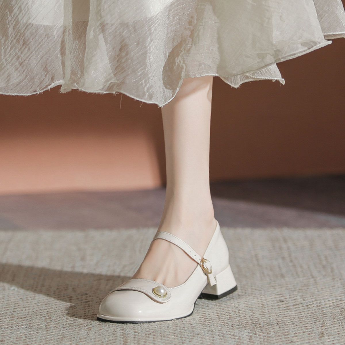 Genuine Leather Chunky Heeled Fairy-style Versatile Small Leather Shoes for Women