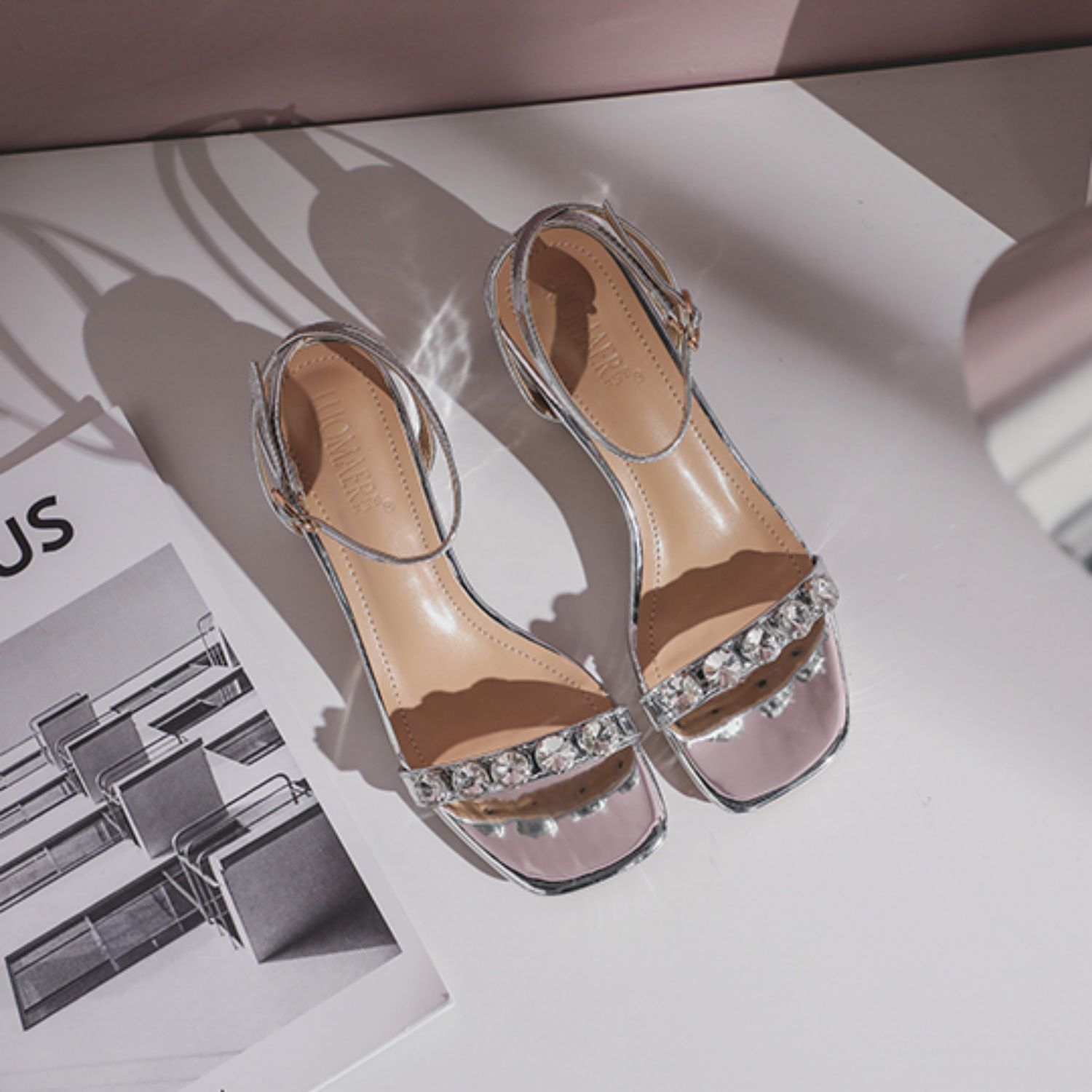 Mid Heel and Chunky Heel Rhinestone Sandals - Versatile and Chic