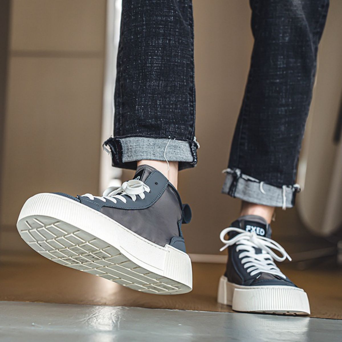High-Top Breathable Canvas Sneakers - Versatile and Casual with Thick Soles-Grey