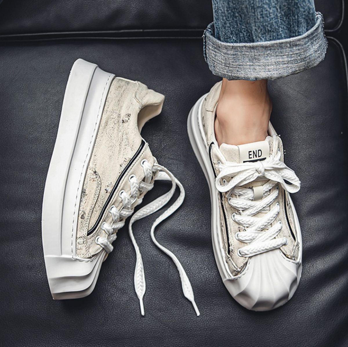 Unique Shell-Toe Board Shoes for Casual and Trendy Style-Beige