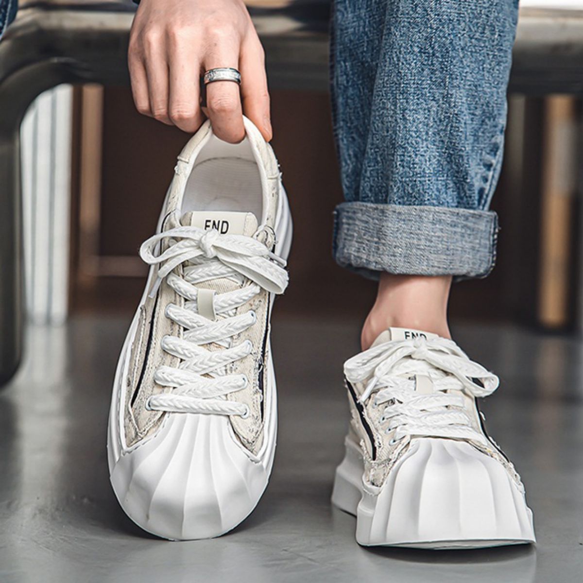 Unique Shell-Toe Board Shoes for Casual and Trendy Style-Beige