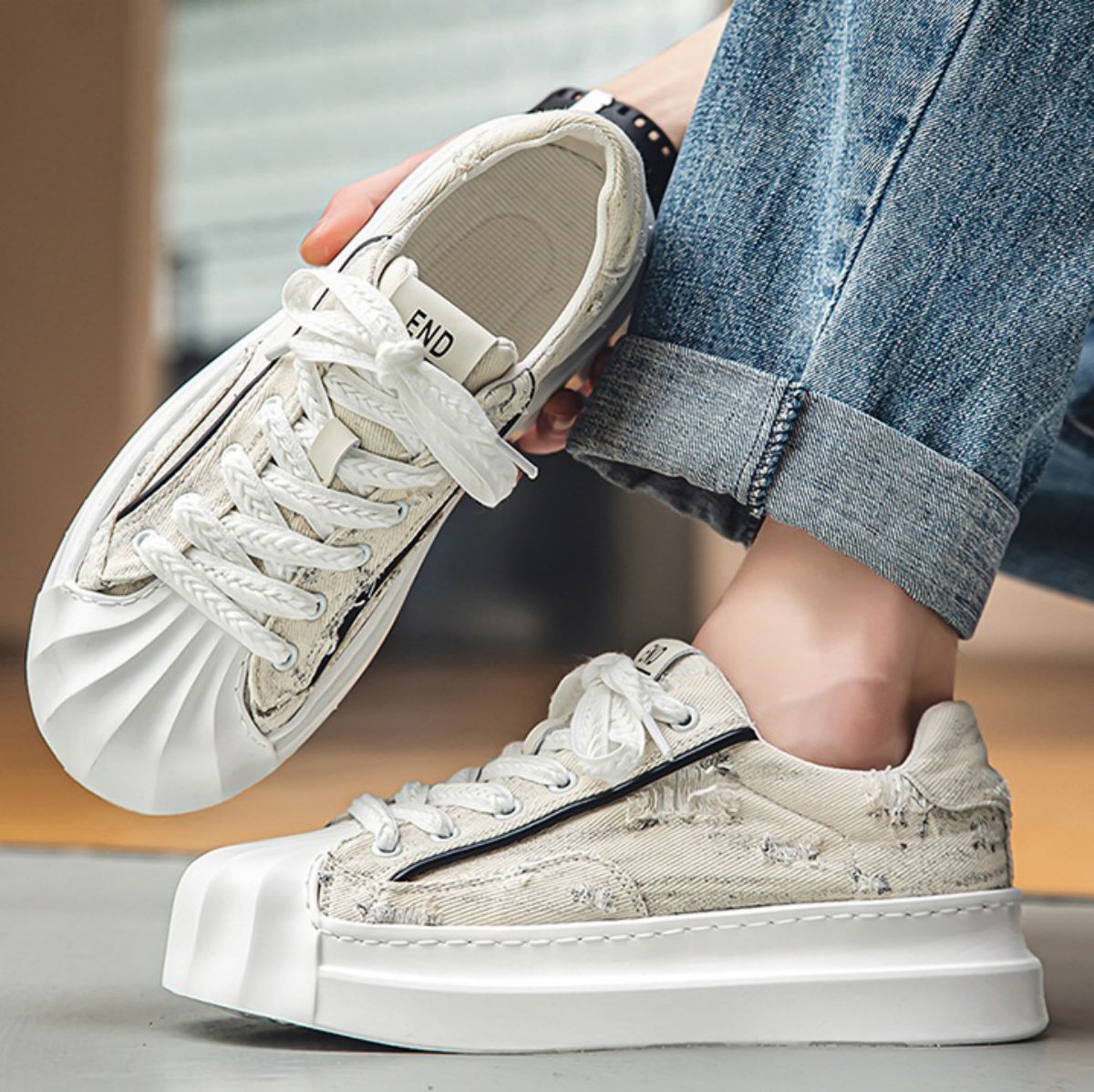 Unique Shell-Toe Board Shoes for Casual and Trendy Style-Beige