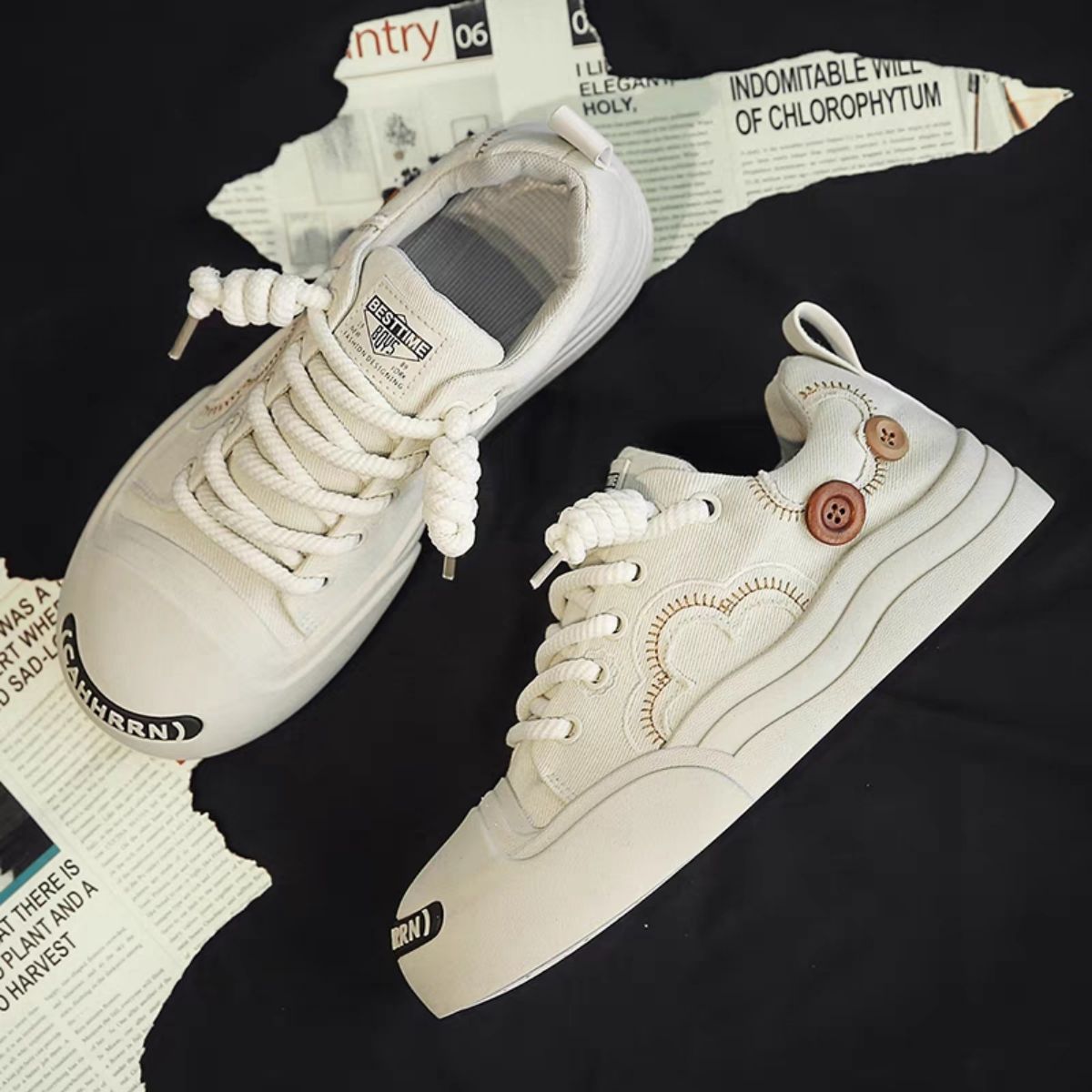 Canvas low cut thick sole sports and leisure board shoes