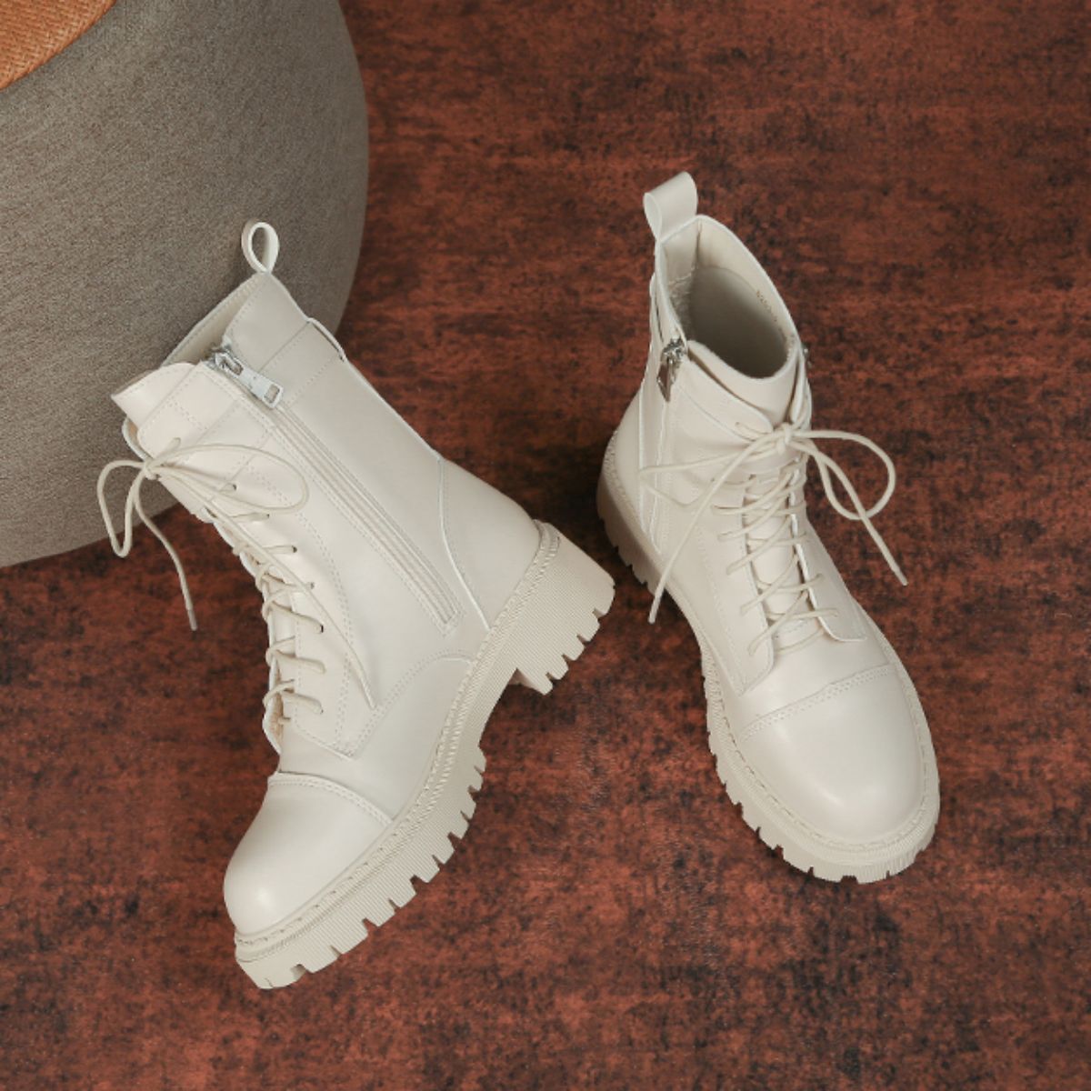 Martin boots, women's mid length motorcycle boots, British style lace up